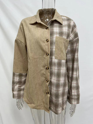 Plaid shirt cross-border European and American foreign trade women's long-sleeved loose pocket shirt