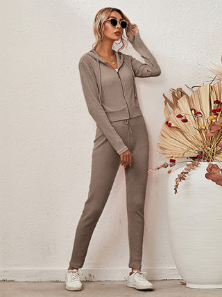 women's hooded cardigan long sleeve zipper casual suit