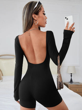 Women's knitted sexy open back long sleeve jumpsuit