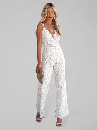 Sexy Temperament Elegant Lace Jumpsuit Mid Waist Casual Pants Smooth Lining