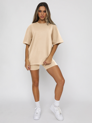 Women's solid color casual short-sleeved + shorts two-piece sets