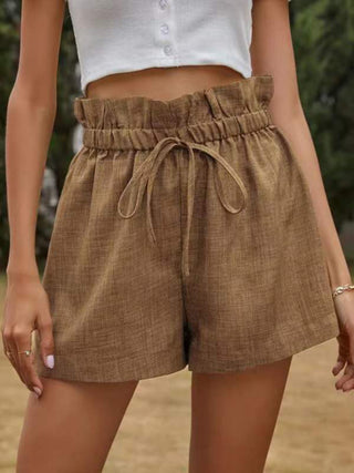 Women's Solid Color Textured Ruffled Drawstring Pull-on Shorts