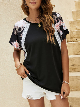 Women's Flutter Sleeve Print Contrast Panel Tee