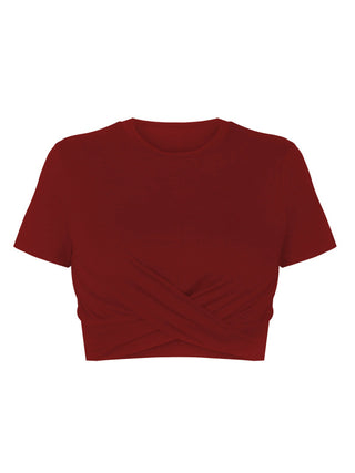 Women's Solid Color Modern Twist Crop Cotton T-shirt