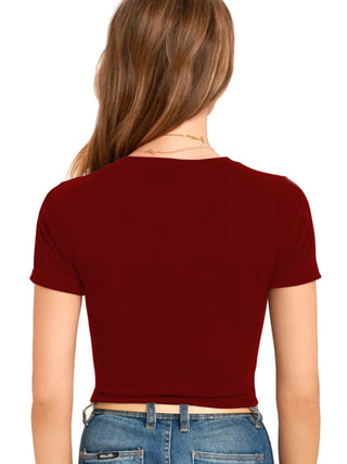 Women's Solid Color Modern Twist Crop Cotton T-shirt