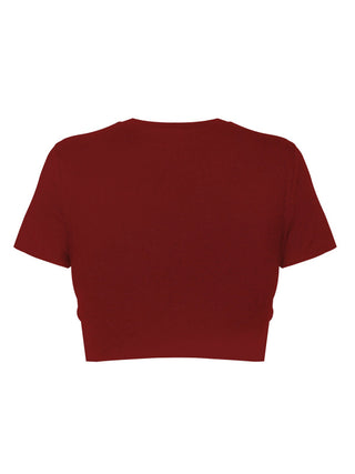 Women's Solid Color Modern Twist Crop Cotton T-shirt