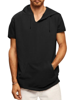 Men's Solid Color Short Sleeve Hooded Sweatshirt