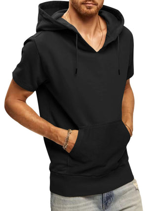 Men's Solid Color Short Sleeve Hooded Sweatshirt