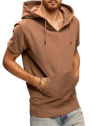 Men's Solid Color Short Sleeve Hooded Sweatshirt