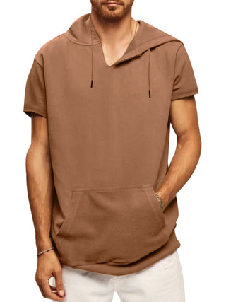 Men's Solid Color Short Sleeve Hooded Sweatshirt