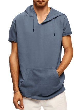 Men's Solid Color Short Sleeve Hooded Sweatshirt