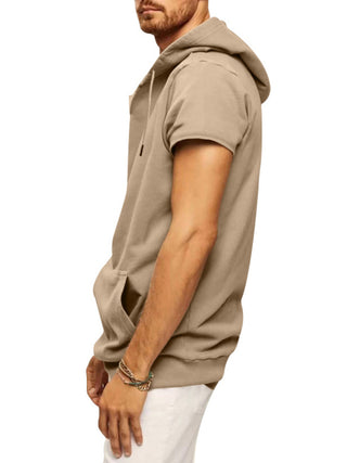 Men's Solid Color Short Sleeve Hooded Sweatshirt