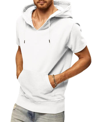 Men's Solid Color Short Sleeve Hooded Sweatshirt