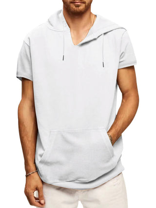 Men's Solid Color Short Sleeve Hooded Sweatshirt