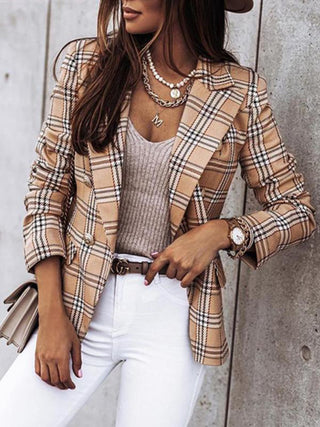 Plaid Double-Breasted Blazer for Women