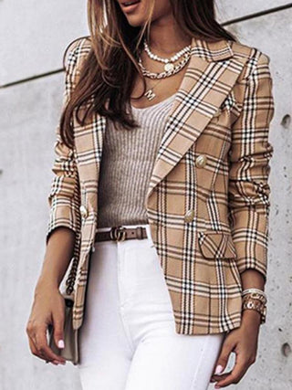 Plaid Double-Breasted Blazer for Women