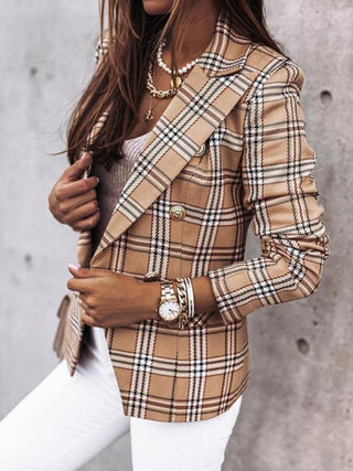 Plaid Double-Breasted Blazer for Women