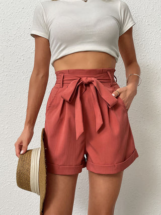 Women's Solid Color Tie Waist Knit Shorts