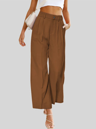 Women's Casual Wide Leg Dress Pants High Waist Button Down Trousers With Pockets