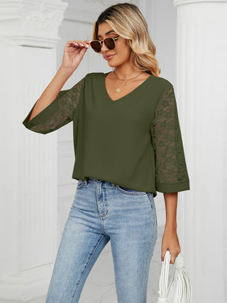 Women's V-neck Trumpet Sleeve Chiffon Shirt