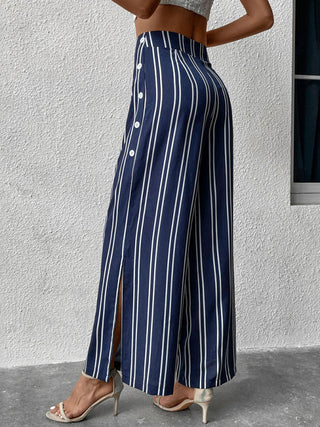 Women's Stripe Wide Leg Slit Pants