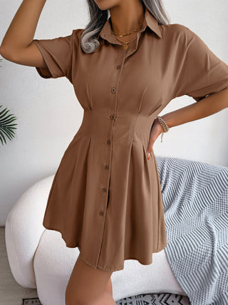 Women's Solid Color Short Sleeve Button-Front Shirtdress