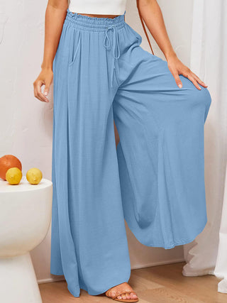 Women's Solid Color Elastic Waist Wide Leg High Waist Trousers