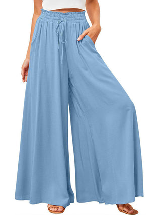 Women's Solid Color Elastic Waist Wide Leg High Waist Trousers