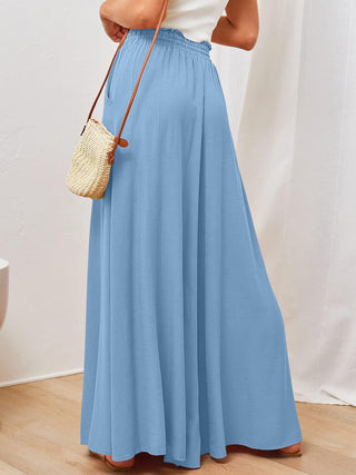 Women's Solid Color Elastic Waist Wide Leg High Waist Trousers