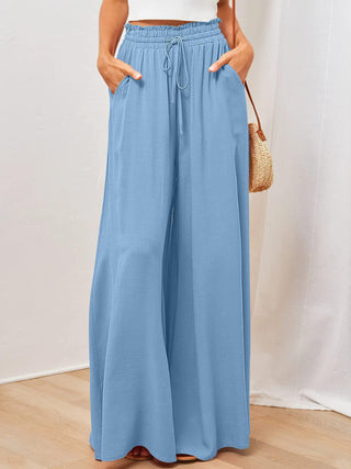 Women's Solid Color Elastic Waist Wide Leg High Waist Trousers