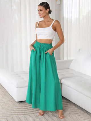 Women's Solid Color Elastic Waist Wide Leg High Waist Trousers