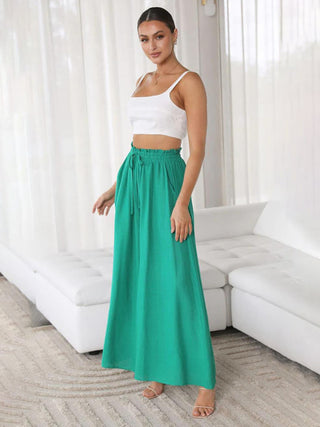 Women's Solid Color Elastic Waist Wide Leg High Waist Trousers