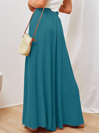 Women's Solid Color Elastic Waist Wide Leg High Waist Trousers