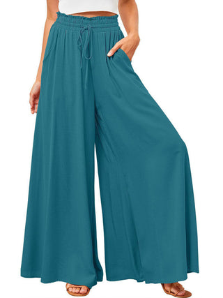 Women's Solid Color Elastic Waist Wide Leg High Waist Trousers