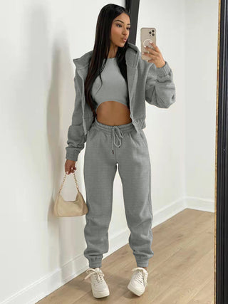 Women's Knitted Casual Sports Fleece Hooded Three-piece Suit