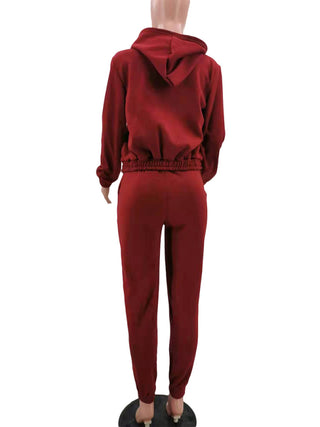 Women's Knitted Casual Sports Fleece Hooded Three-piece Suit