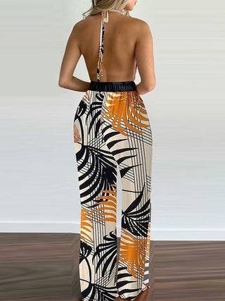 Women's Irregular Printed Halter Neck Jumpsuit