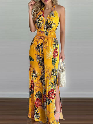 Women's Irregular Printed Halter Neck Jumpsuit