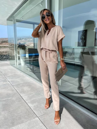 Women's V-neck Slip Pocket Jumpsuit