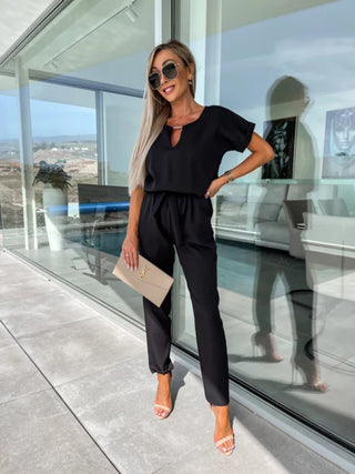 Women's V-neck Slip Pocket Jumpsuit