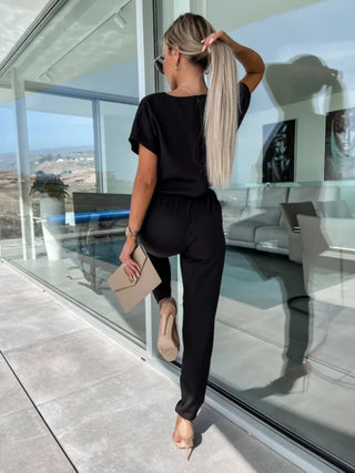 Women's V-neck Slip Pocket Jumpsuit