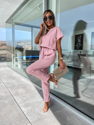 Women's V-neck Slip Pocket Jumpsuit