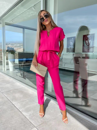 Women's V-neck Slip Pocket Jumpsuit