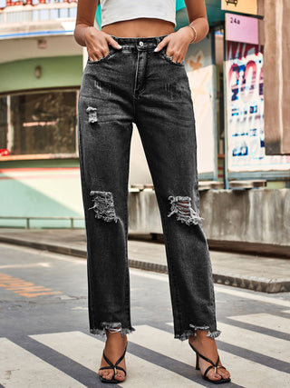 Stylish Women's Ripped Denim Casual Pants