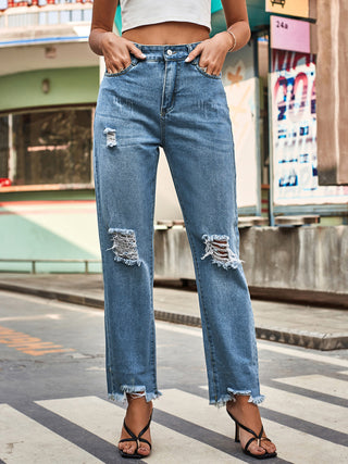 Stylish Women's Ripped Denim Casual Pants