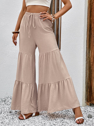 Women's Elastic High Waist Stitching Flared Pants