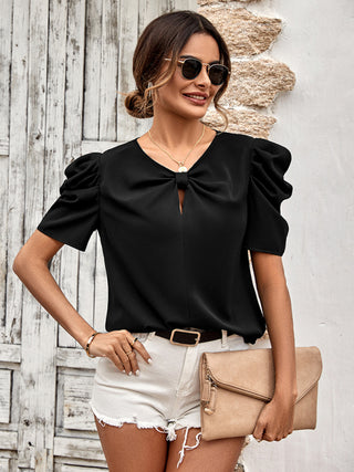 Women's Puff Sleeve V-neck Slim Top / Blouse