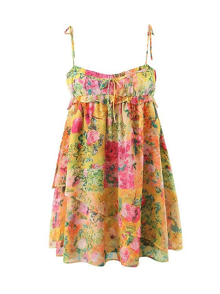 Women's Lace-up Floral Sling Dress