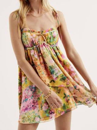 Women's Lace-up Floral Sling Dress