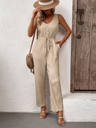 New fashion women's casual solid color suspender jumpsuit